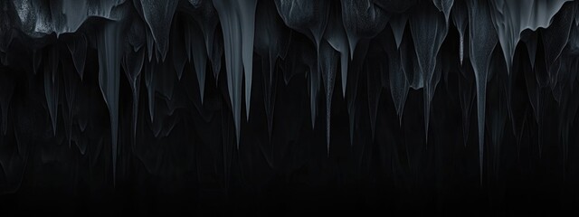 Poster - Dramatic abstract cave interior featuring stalactites and stalagmites with ample dark space for text or design elements