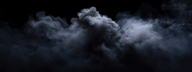 Poster - Dramatic black clouds in the sky creating a mysterious moody atmosphere with space for text or design elements in a dark background