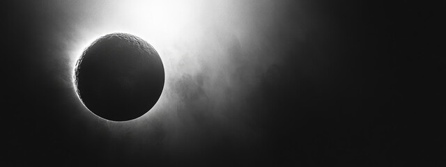 Poster - Eclipse in Black and White Creating Shadows on Earth with Negative Space for Text and Cosmic Atmosphere