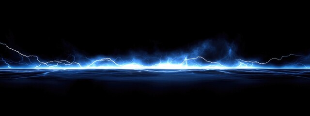 Poster - Dramatic Lightning Strikes Illuminating a Stormy Night Sky with Copy Space for Text or Graphic Overlay