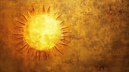 Poster - Rustic sun texture wallpaper with a warm golden hue and ample empty space for text or design elements in a vintage style.