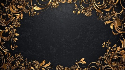 Poster - Elegant Gold Floral Border on Dark Background Ideal for Text and Design Applications