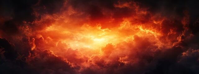 Poster - dramatic sky with vibrant sunset colors and dark clouds providing emotional depth and ample space fo