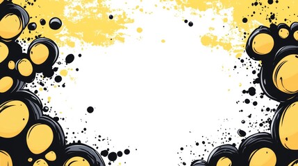 Poster - Comic Style Ink Splash Bubbles Frame with Yellow Accents Ideal for Text Placement and Creative Designs