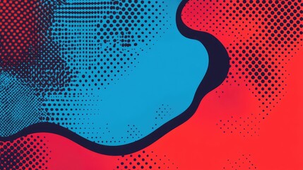 Fototapete - Colorful Comic Pop Art Background with Halftone Patterns in Red and Blue Featuring Empty Space for Text or Graphics