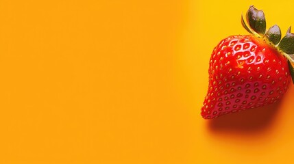 Aufkleber - Fresh strawberry on vibrant orange background with ample copy space for marketing or culinary applications