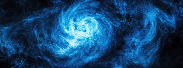 Fototapete - Azure light swirl on black background creating a dramatic effect with ample space for text placement and artistic design elements
