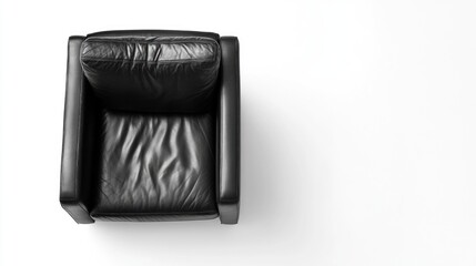 Poster - Stylish black leather armchair on white background with ample copy space for design or advertising applications.