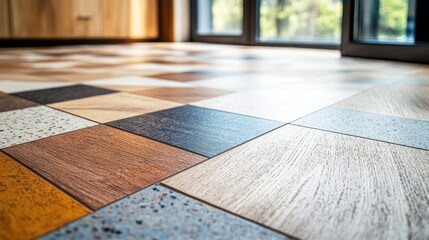 Poster - Vinyl Flooring Patterns with Text Space Modern Interior Design and Home Decor Elements in Natural Light