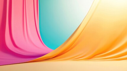 Poster - Vibrant Draped Fabrics in Soft Pastel Colors with Copy Space for Text and Creative Design Applications