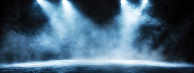 Poster - Foggy Stage with Dramatic Lighting Creating an Empty Canvas for Text or Visual Elements