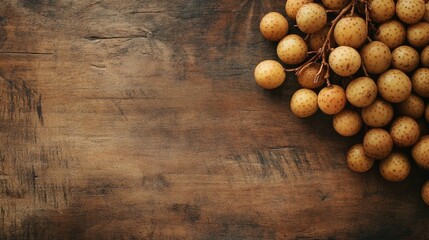 Aufkleber - Fresh longan fruit arrangement on rustic wooden table with space for text or marketing copy. Perfect for food or wellness themes.