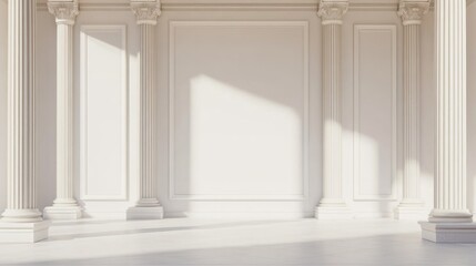 Poster - Elegant architectural columns framing a spacious minimalist interior with ample copy space for customization and creative text placement.