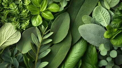 Poster - Variety of lush green leaves creating rich textures with ample copy space for your creative text or design needs