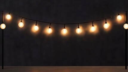 Aufkleber - Illuminated string lights creating a bokeh effect on a dark blurred background with ample space for text placement and design elements