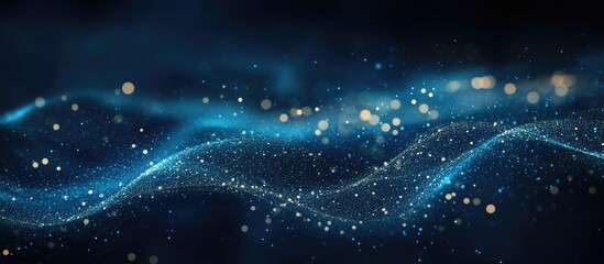 Poster - Glittering Dark Blue Abstract Background with Shimmering Depth and Wavy Lines Ideal for Art Wallpaper and Marbling with Copy Space