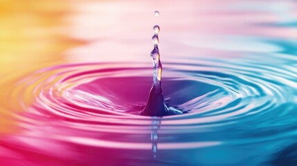 Aufkleber - Colorimetric Liquid Detection with Water Drop Splash and Vibrant Color Gradient Background for Text Placement and Scientific Illustration