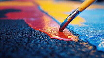 Poster - Colorful Spray Paint on Asphalt with Brush Creating Artistic Design and Space for Custom Text or Branding