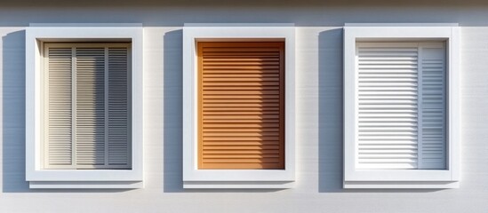 Poster - Facade design of contemporary apartment buildings showcasing aluminum louvers and roller blinds with space for text overlay