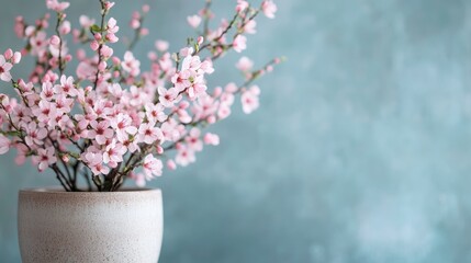 Aufkleber - Ceramic planter with pink flowers against a textured background offering ample copy space for branding or text placement
