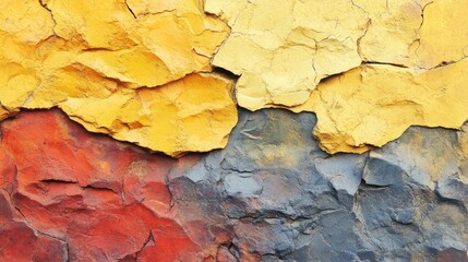 Poster - Vibrant yellow and red textured stone wall backdrop with ample empty space for creative text or design elements