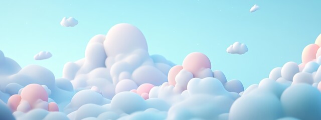 Poster - Dreamy pastel clouds with silver linings conveying optimism and hope against a clear background ideal for text overlay and inspirational themes