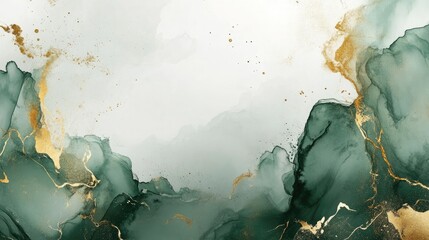 Fototapete - Elegant green and gold abstract marble texture design with serene space for personalized text or branding elements