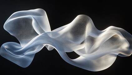 Poster - A digital art composition featuring an abstract white mesh, resembling the shape of two intertwined ribbons