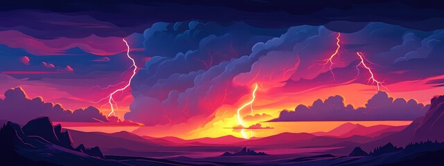 Poster - Dramatic stormy landscape with vibrant lightning and clouds creating a bold backdrop for text and visual storytelling