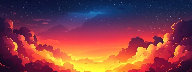 Poster - Vibrant Sunset with Colorful Clouds and Tranquil Sky Suitable for Background Text or Graphic Design Use