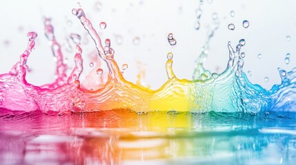 Poster - Vibrant Rainbow Water Splashes Creating Soft Background with Clear Copy Space for Text and Design Elements