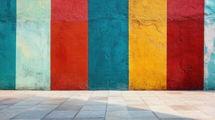 Fototapete - Vibrant Multi-Colored Wall Texture with Distinct Patterns and Clear Space for Text or Graphics