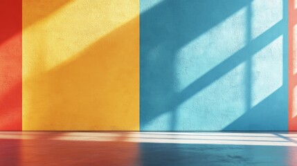 Poster - Vibrant Wall Design Featuring Bold Colors and Empty Space for Text with Natural Light Shadows