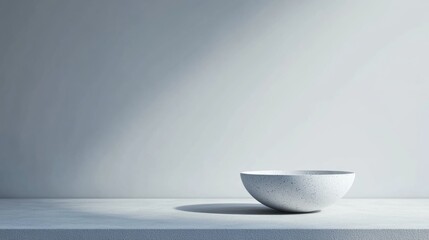 Poster - Elegant minimalist bowl on a smooth surface with soft lighting and ample empty space for text or design elements.