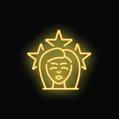 Poster - Neon sign of a woman's face with three stars appearing over her head, representing rating, review and ranking