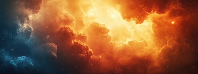 Poster - dramatic sky backdrop with dark clouds and vibrant sun rays ideal for text overlay and graphic desig