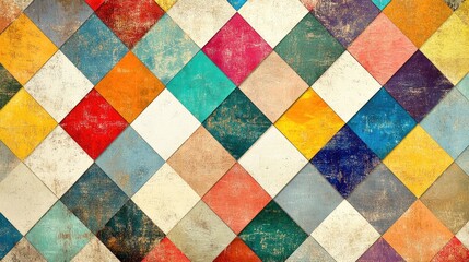 Poster - Vintage Geometric Mosaic Tile Pattern with Text Space for Design and Creative Projects in Warm and Vibrant Colors