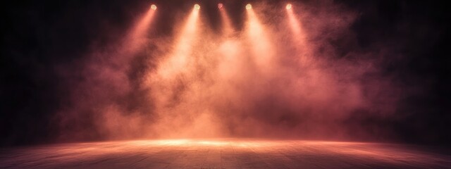 Poster - Foggy Stage with Theatrical Lighting and Empty Space for Text in a Dramatic Atmosphere for Performances and Presentations