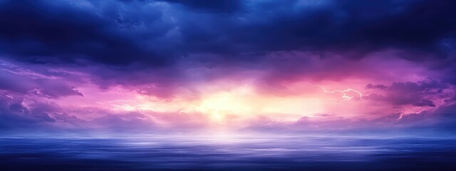 Poster - Dramatic stormy sky with dark clouds and vibrant lightning illuminating the horizon creating a striking backdrop for text or graphics