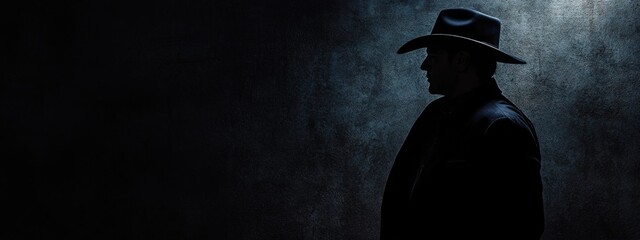 Poster - silhouetted figure in a dark setting capturing dramatic mood with space for text overlay