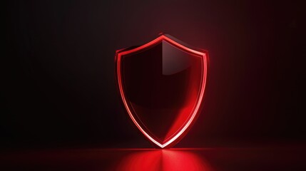 Poster - Digital Shield Symbol with Red Neon Glow on Dark Background for Cybersecurity Alert and Safety Messaging