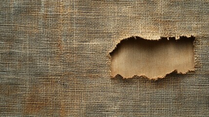 Poster - Textured Burlap Background with Torn Paper for Copy Space in Digital Design and Encryption Concepts