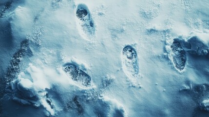 Poster - Close up of snowy footprints in fresh snow with clear empty space for text or overlay design in a winter landscape setting