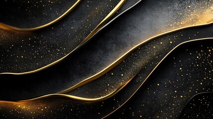 Fototapete - Elegant Gold and Black Wavy Texture Background with Space for Text and Design Elements