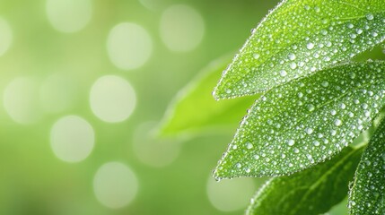 Poster - Dewy green mullein leaves with blurred background showcasing vibrant nature and ample copy space for text or design elements.