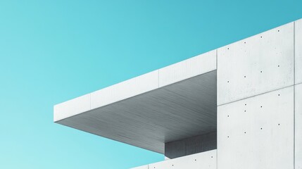 Poster - Modern concrete architectural detail against a clear blue sky featuring minimalist design elements and ample space for text integration