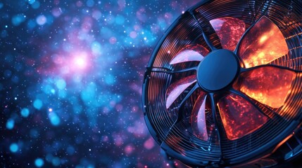 Fototapete - Cooling fan illuminated against a vibrant cosmic backdrop with ample space for text and creative design elements