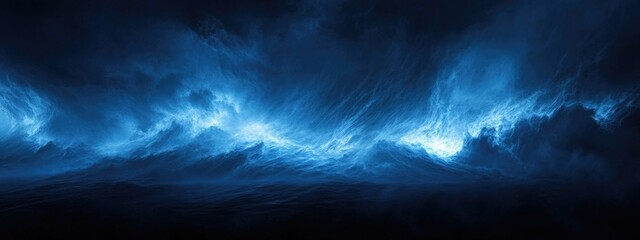 Poster - Dramatic Blue Lightning Storm in Nature with Expansive Cloud Formation and Empty Space for Custom Text or Graphic Overlay