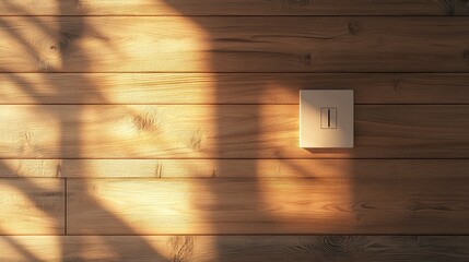 Poster - Contemporary light switch on wooden ceiling with soft shadows and ample empty space for design or text integration