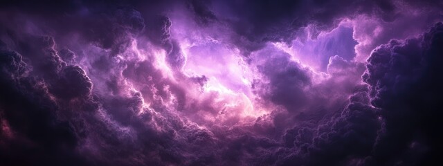 Poster - Dramatic purple-lit sky with large storm clouds and ample empty space for text or branding in a high quality landscape photograph